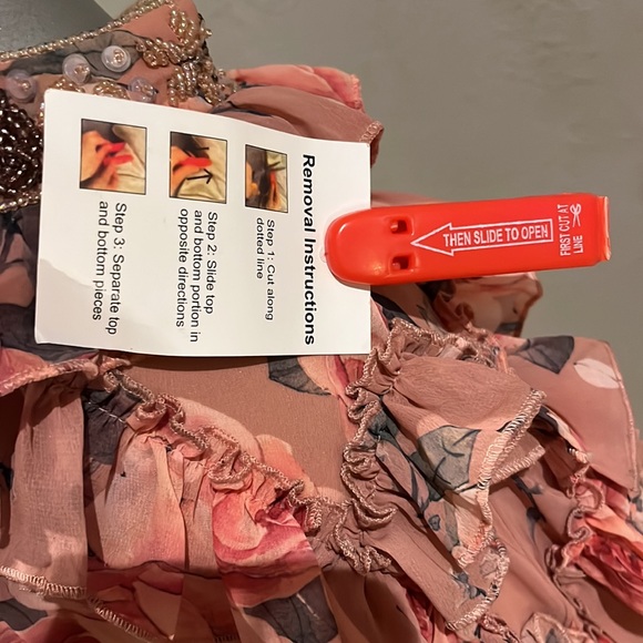 Mac Duggal RUFFLED CUT OUT CAP SLEEVE V NECK GOWN 9152 Rose Multicolor - Picture 5 of 17